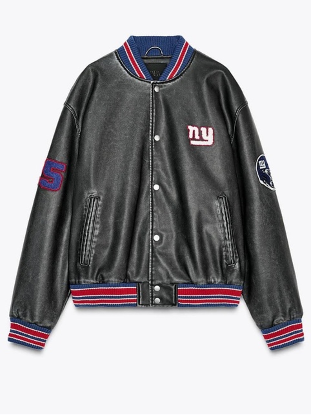 Zara NFL New York Giants Faux Leather Bomber Jacket